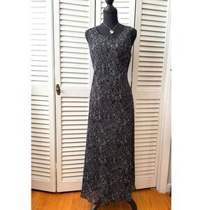 Vintage 90's Whimsigoth Grunge Black Floral Sleeveless Maxi Dress Size 8